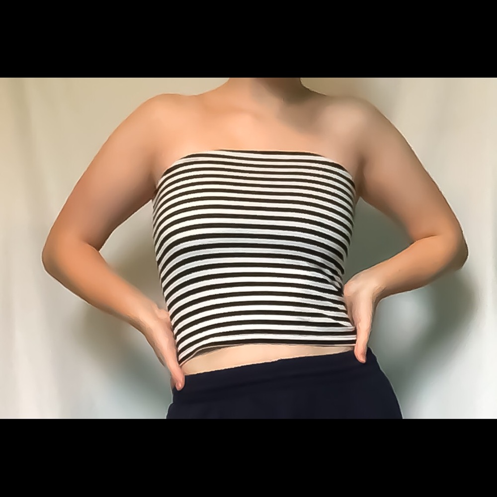 Black and white striped tube top